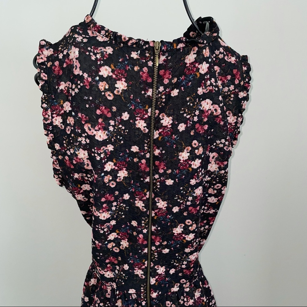 Rewind Black Floral Mini Dress with Pink and Burgundy Flowers